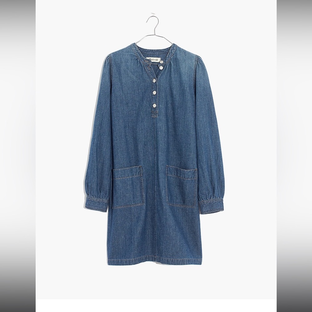 Denim Patch-Pocket Popover Shirtdress